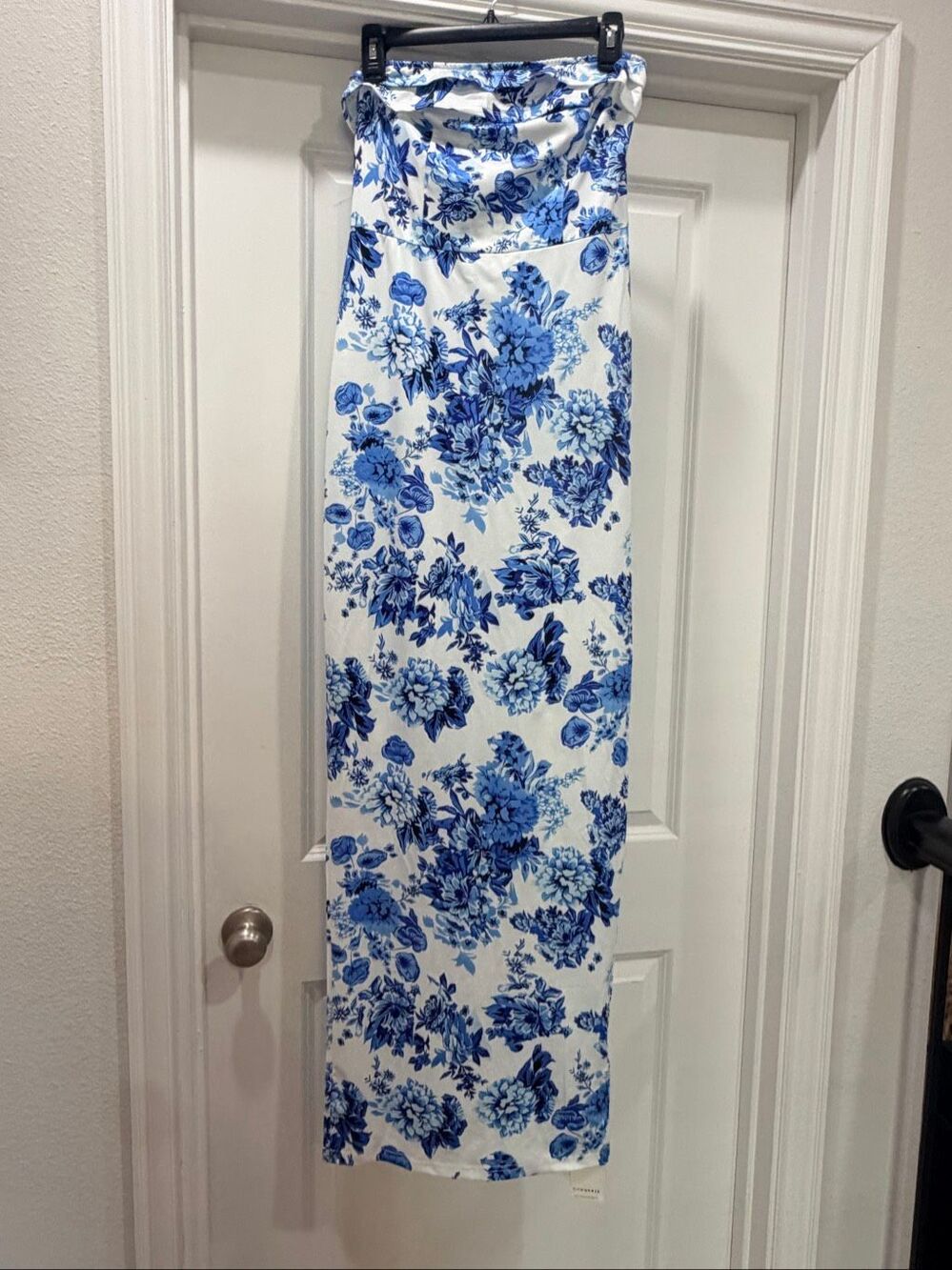 Commense Blue White Floral Strapless Corset Maxi Dress Long Gown Size M Boho New